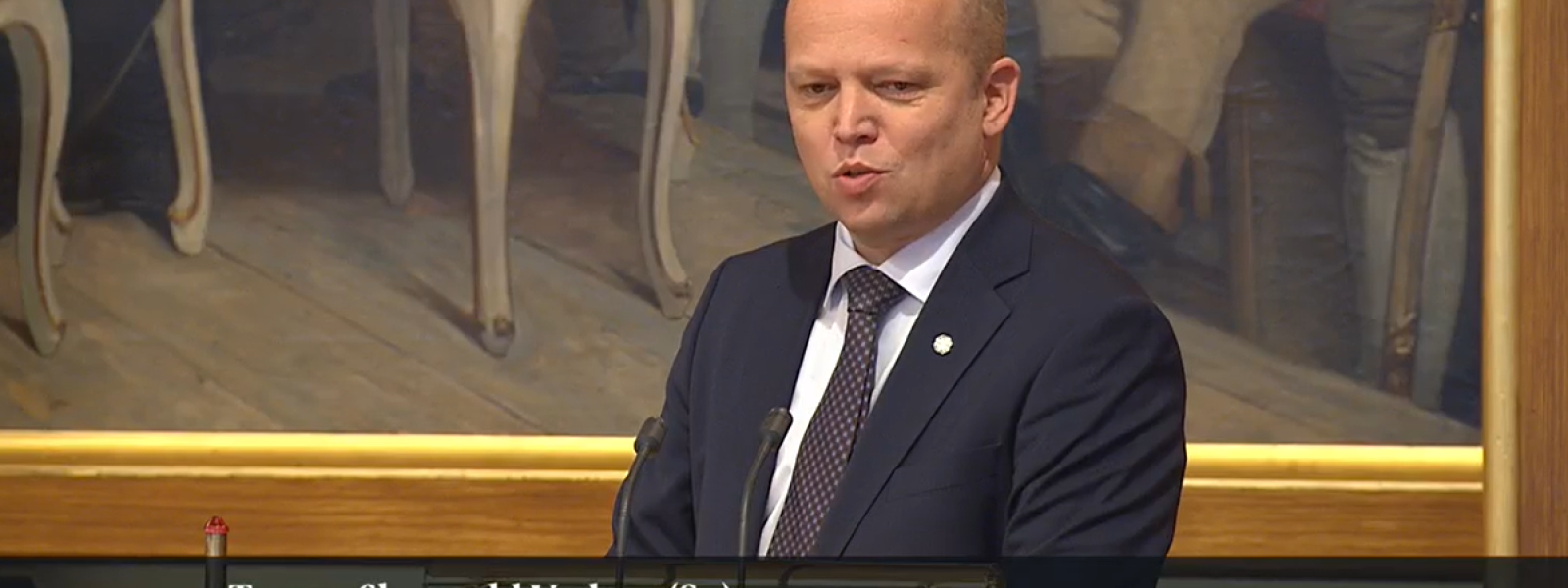 Trygve Slagsvold Vedum holder finanstalen til Stortinget 8. november 2021