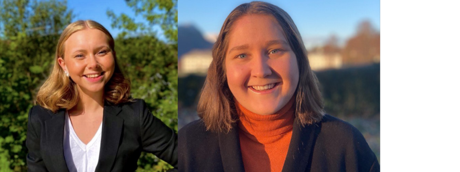 Frå venstre: Tina-Evelyn Vikestad Buvarp og Signe Bjotveit skal vera praktikantar i Sp fram til valet i september -21