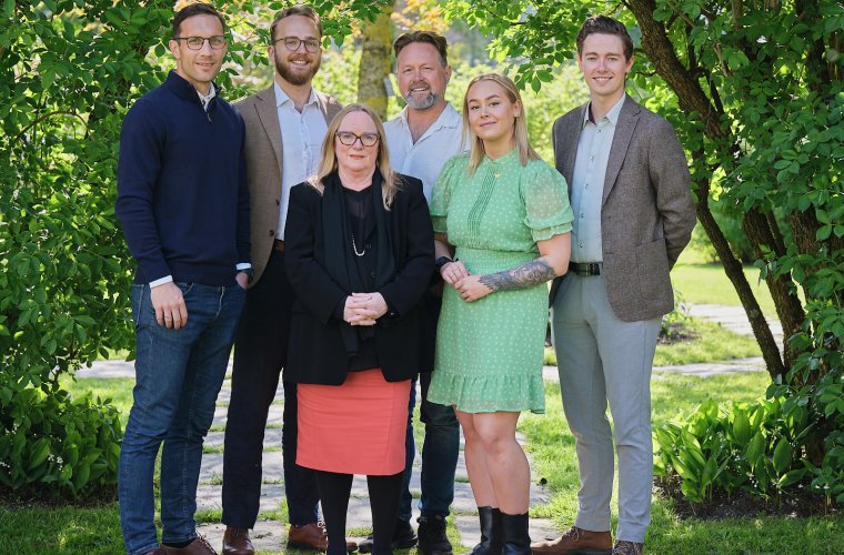 Toppkandidater til kommunevalget. Frå venstre Thomas Flesland, Reidar Digranes, Anne Brit Reigstad, Emma Pettersen Mikkola og Kjartan Moi Andreassen 