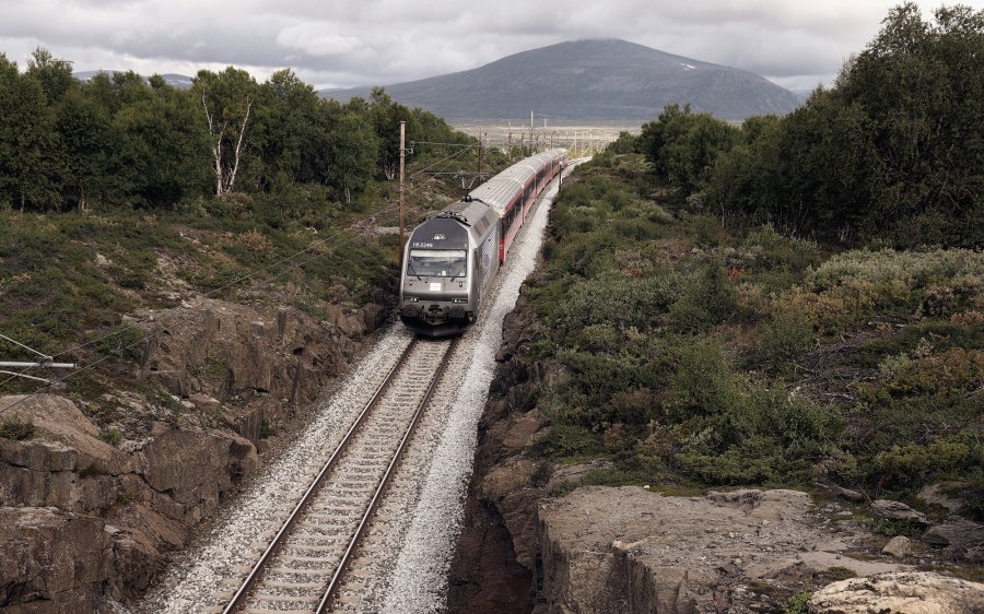 2020 Tog på vei inn til Hjerkinn stasjon, Dovrebanen, Oppland